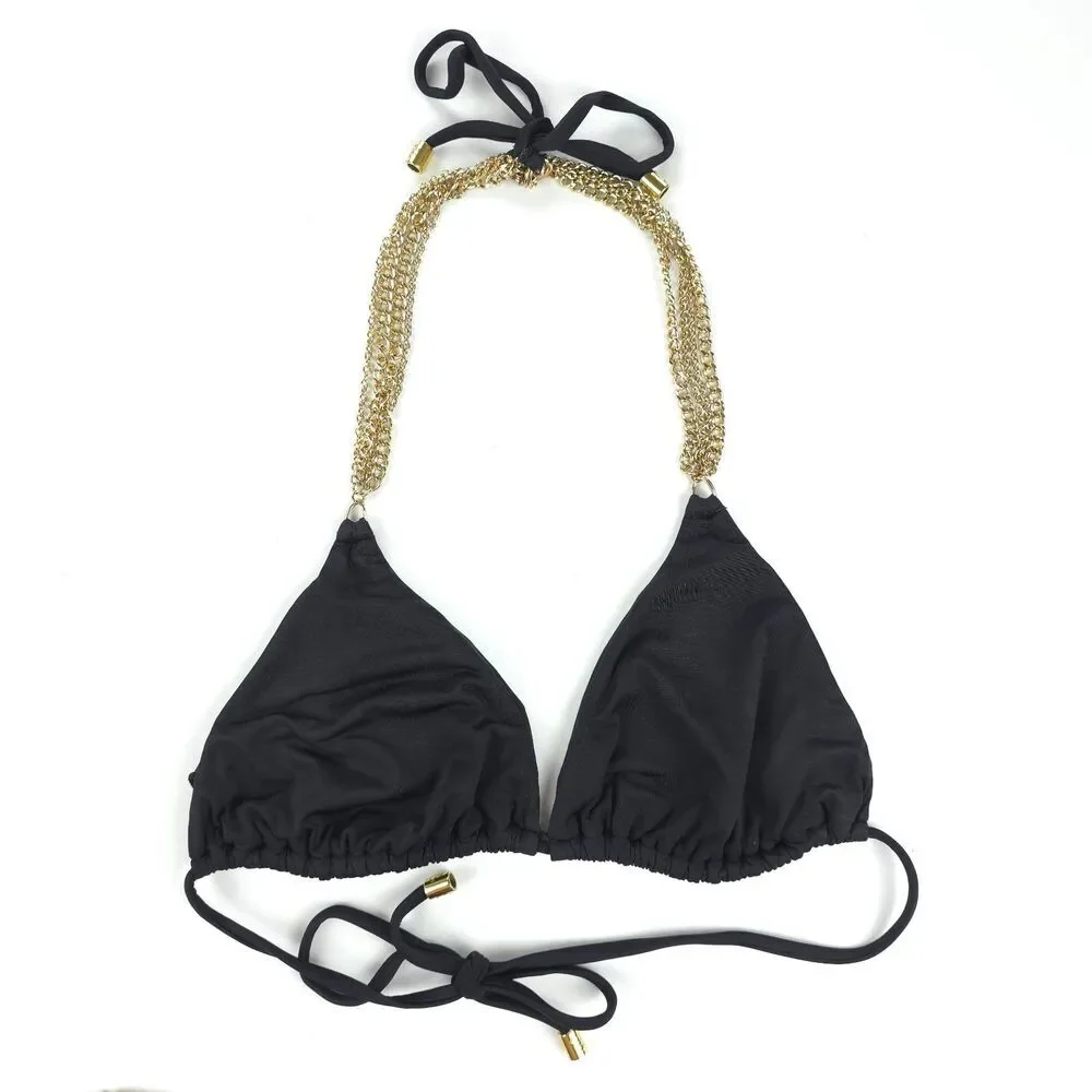 BEACH BUNNY Ball & Chain Triangle Bikini Top Ruched Chain Bottom Set 90s Y2k